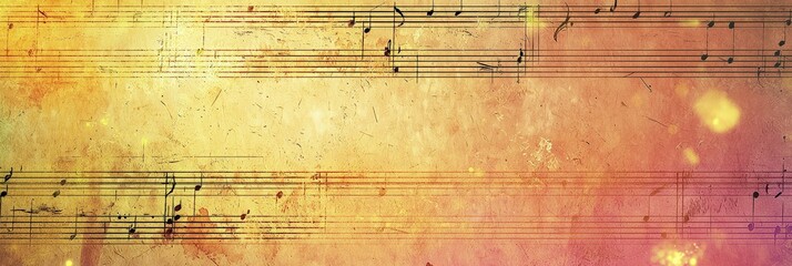 Poster - Colorful musical notes are arranged against a warm, textured backdrop, creating a vibrant atmosphere that evokes creativity and inspiration in art and music