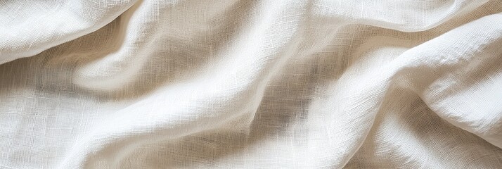 Leinwandbilder - A close-up view of white linen fabric, showcasing its soft texture and natural draping. The gentle folds create an inviting and relaxed atmosphere, ideal for various design projects