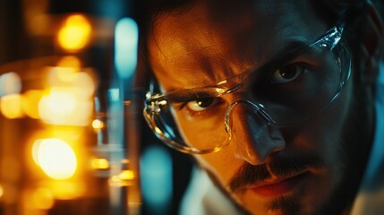 Aufkleber - Close-up of a Man Wearing Safety Glasses Looking Intensely