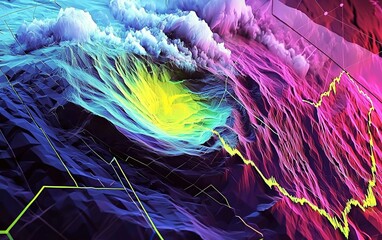 Poster - Colorful abstract representation of data visualization illustrating trends in stock market performance at night