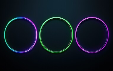 Poster - Colorful neon circles illuminated against a dark background in a creative digital design showcasing vibrant lighting effects