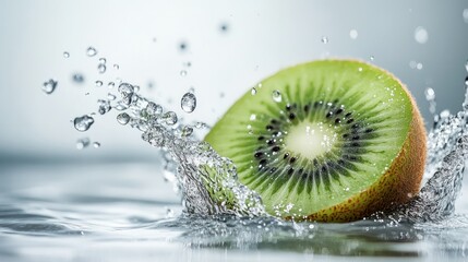 Poster - A Sliced Kiwi Fruit Splashing into Water