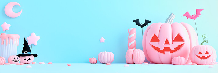 Soft Pink Glamour Fashionable Halloween Pumpkin, Luxury Jack-o-Lantern, Top Tier Premium Seasonal Decoration. Trendy Minimal 3D, Pastel Neon Texture, Vibrant Colours. Funny Kawaii Contemporary Art
