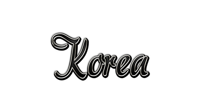 black metal 3d design of Country name Korea on white background.