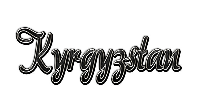 black metal 3d design of Country name Kyrgyzstan on white background.
