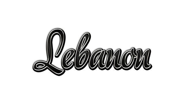 black metal 3d design of Country name Lebanon on white background.