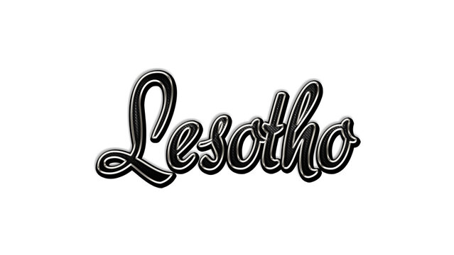 black metal 3d design of Country name Lesotho on white background.