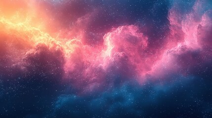 Poster - Colorful clouds swirl in shades of pink, purple, and orange against the deep blue backdrop of space, creating a mesmerizing cosmic atmosphere filled with stars
