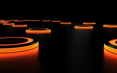 Poster - Illuminated circular patterns on a dark surface create a mesmerizing visual display at dusk in a modern setting