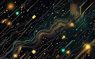 Poster - Abstract digital art featuring dynamic lines, lights, and patterns on a dark background representing technology and innovation