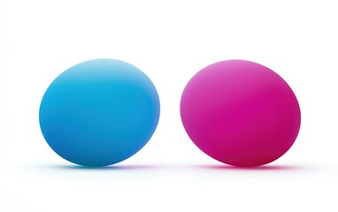 Poster - Bright blue and pink spherical objects on a smooth white background showcasing vibrant colors