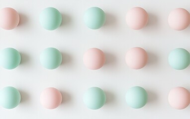 Poster - Pastel colored spheres arranged in a grid pattern on a white background for a creative design or decoration concept