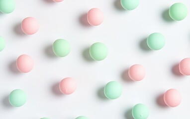 Poster - Colorful pastel balls arranged in a pattern on a white background creating a playful and vibrant decorative effect