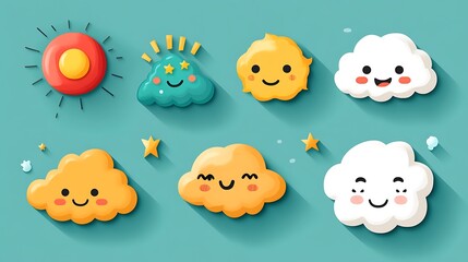 Wall Mural - cute weather icons in flat design style