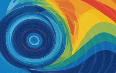 Poster - Abstract swirling design featuring vibrant rainbow colors and circular patterns, illustrating fluid movement in an artistic expression