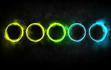 Poster - Bright glowing circles in vivid colors arranged evenly against a dark background, creating a striking visual effect for artistic inspiration