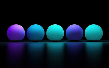 Poster - Five luminous spheres illuminated in vibrant colors against a dark background creating a modern visual display of light and form