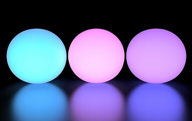 Poster - Three glowing orbs in varying shades of blue and pink illuminating a dark background at night
