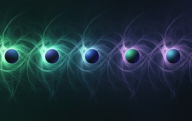 Poster - Colorful abstract design with swirling patterns and glowing orbs against a dark background, creating a mesmerizing visual effect