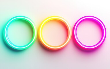 Poster - Three glowing rings in vibrant colors arranged in a line against a soft background enhancing their luminous appeal