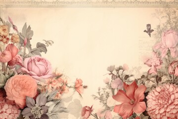 Wall Mural - Bouquet with Paris style border backgrounds pattern flower.