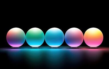 Poster - Colorful glowing spheres arranged in a line with a dark background, showcasing a gradient of light at nighttime