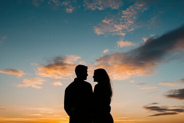 Wall Mural - silhouettes of a couple against a sunset sky