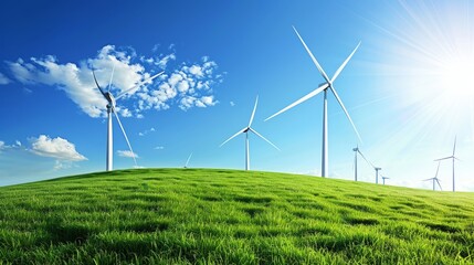 Powering the Future Majestic Wind Turbines Harnessing Renewable Energy Under a Clear Blue Sky