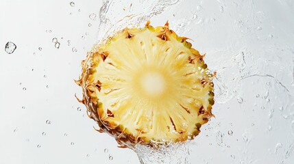 Poster - Pineapple Slice Splashing in Water with Bubbles