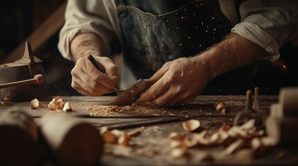 Aufkleber - Close-up of Craftsman's Hands Working Wood with a Plane