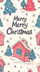 Wall Mural - a christmas card depicting a house and trees