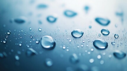 Poster - Close-up of water droplets on a smooth surface, showcasing texture and light reflections.