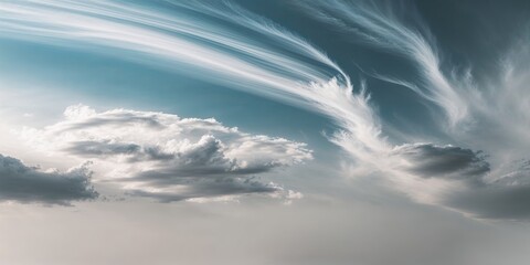 Poster - Beautiful white clouds in a blue sky with cirrus clouds.