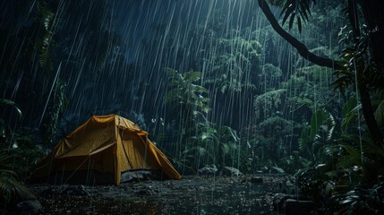 rain on the tent in the forest, tropic, quiet, calm, peaceful, meditation, camping, night, relax