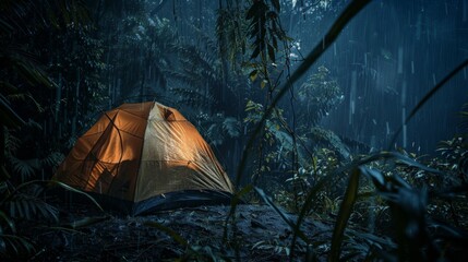 rain on the tent in the forest, tropic, quiet, calm, peaceful, meditation, camping, night, relax