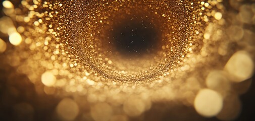 Poster - Abstract golden light particles swirling in a tunnel effect, creating a mesmerizing and dreamy background.