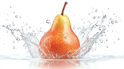 Poster - Ripe Pear Splashing into Clear Water