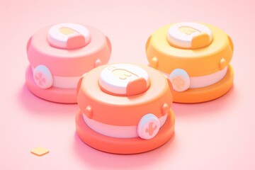 Aufkleber - Three Colorful Cylindrical Objects with White Accents on a Pink Background