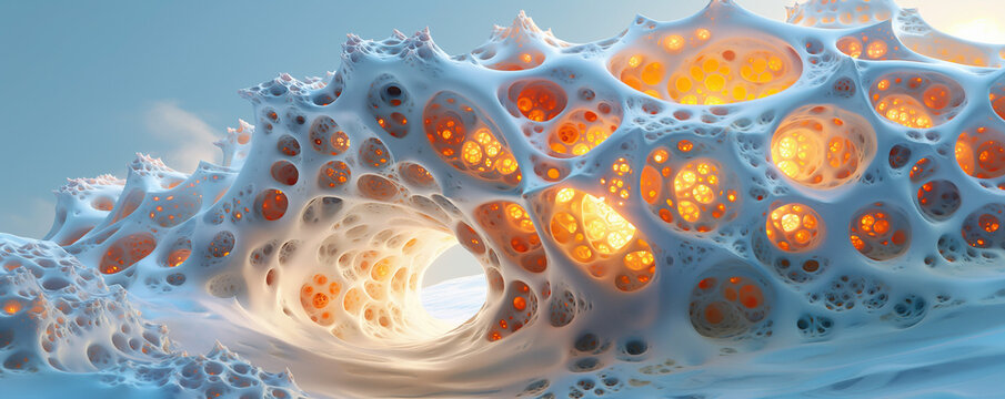 Hyperbolic Organic Structure: Glowing, Abstract, Futuristic, Microscopic, Otherworldly Landscape