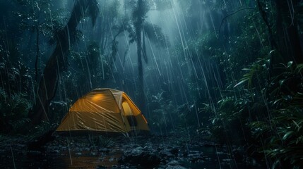 rain on the tent in the forest, tropic, quiet, calm, peaceful, meditation, camping, night, relax