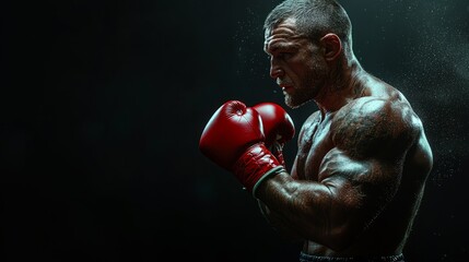 Poster - A man in a boxing ring with a red glove on his left hand