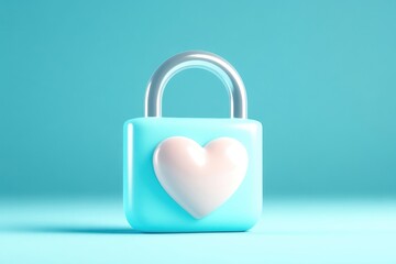 Blue padlock with a heart symbol on a soft blue background.