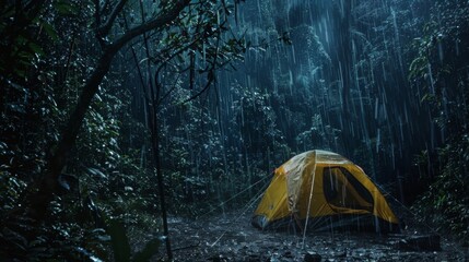 rain on the tent in the forest, tropic, quiet, calm, peaceful, meditation, camping, night, relax