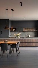 Sticker - Photography of Beautiful Grey in Modern Kitchen in a Luxury Apartment with Stainless Steel Appliances.