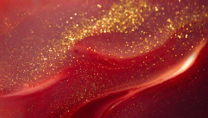 Poster - Vibrant red and gold abstract texture with a shimmering effect in a flowing design