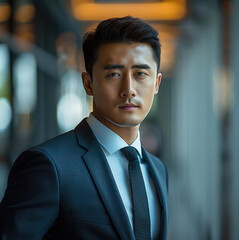 Poster - The Asian businessman, dressed in a sleek, tailored suit, exudes professionalism and confidence.