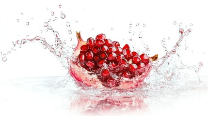 Poster - A Pomegranate with Seeds Splashing into Water