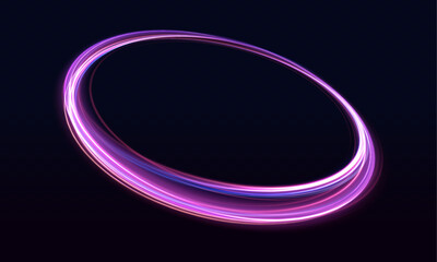 Fototapete - Vivid neon light circles on dark backdrop, perfect for modern design elements. Neon ellipse in the form of speed. Glowing spiral. 