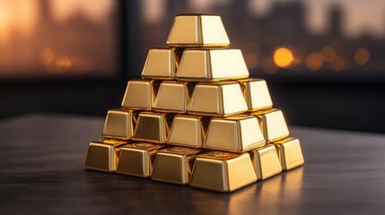 Gold Bars Pyramid Financial Success Wealth Investment Luxury Stacked Shiny