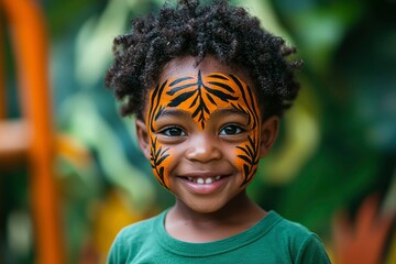 Young Boy with Tiger Face Paint Smiling